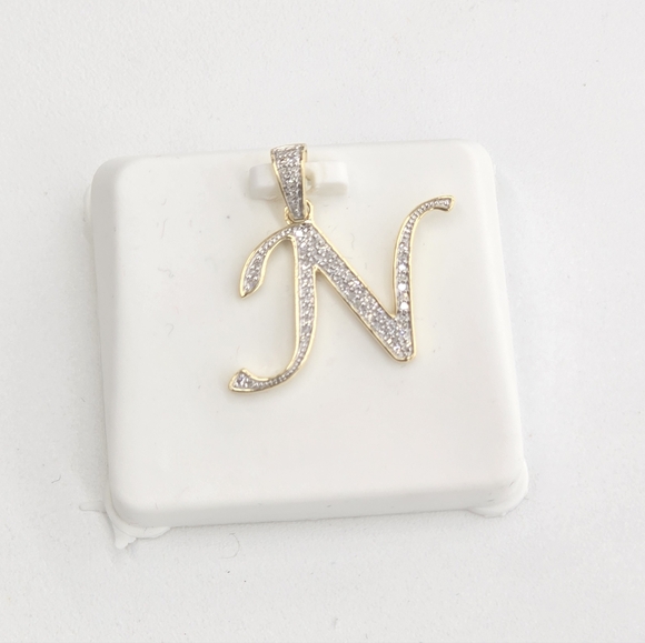 Real Diamond 10kt Gold Letter N Pendant